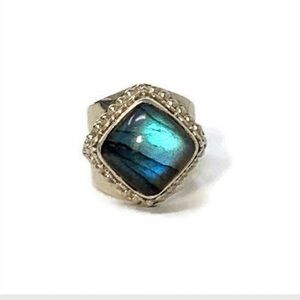 Vintage SAJEN Labradorite Sterling Silver Wide Band Heavy Statement Ring